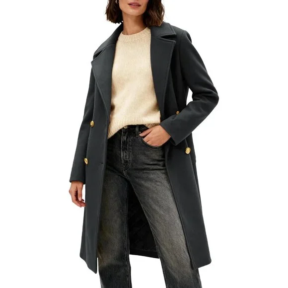 Women's Grey Winter Double-breasted Long Overcoat Classic Casual Trench Coat